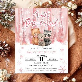 Lámina Winter Onederland Bear Pink First Birthday Budget