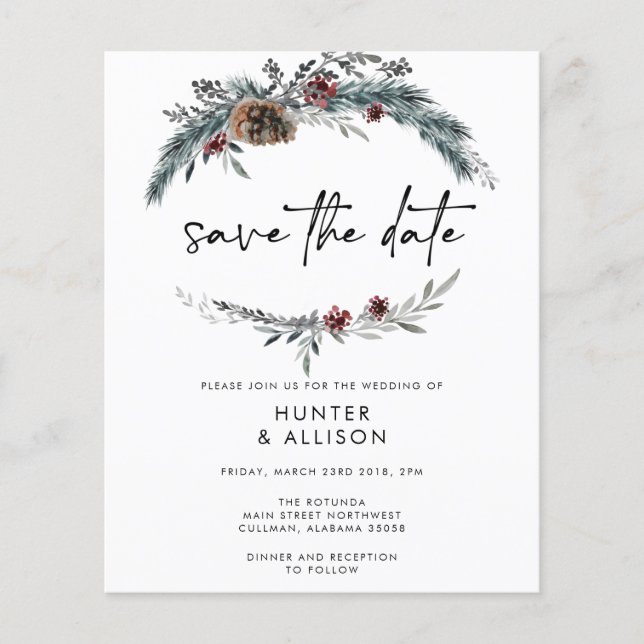Lámina Winter Pine Save the Date (Anverso)