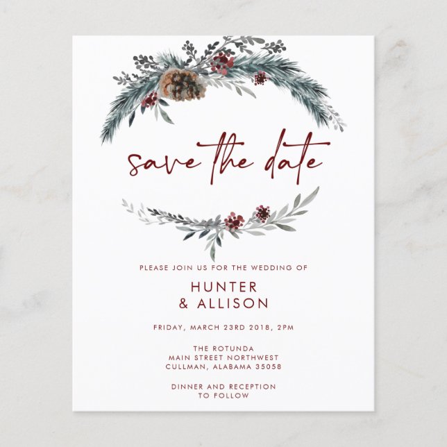 Lámina Winter Pine Save the Date (Anverso)