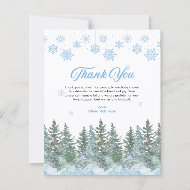 Lámina Winter Snowflakes Baby Shower Thank You Card (Anverso)