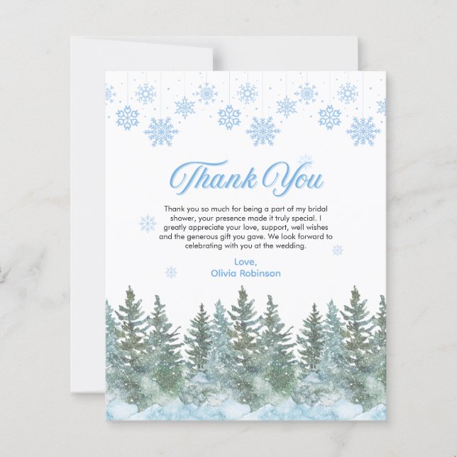 Lámina Winter Snowflakes Bridal Shower Thank You Card (Anverso)