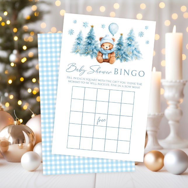 Lámina Winter Teddy Bear Pine Tree Baby Shower Game Bingo (Subido por el creador)