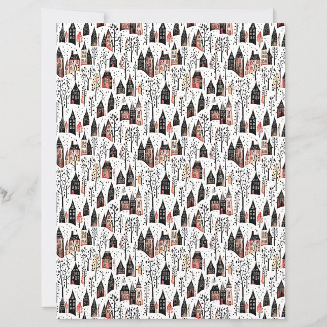 Lámina Winter villages pattern christmas craft paper (Anverso)