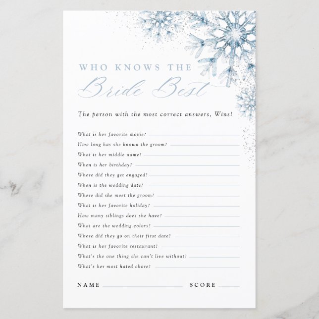 Lámina Winter Who Knows the Bride Best Bridal Shower (Anverso)