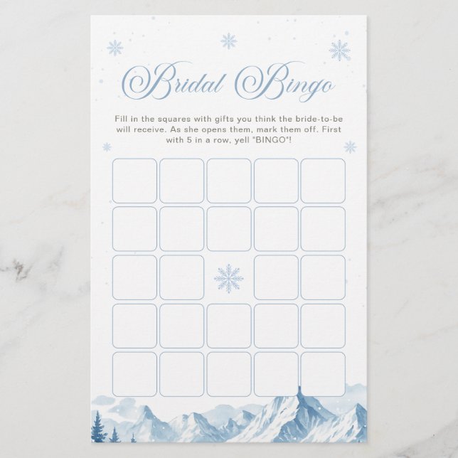 Lámina Winter Wonderland Bridal Shower Bingo Game (Anverso)