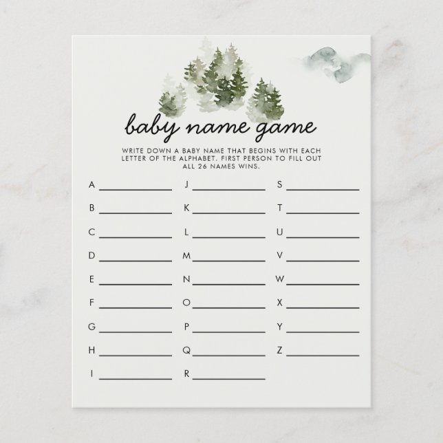 Lámina Winter Woodland Baby Name Shower Game (Anverso)