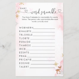 Lámina Winter Woodland Chica Baby Shower Word Scramble