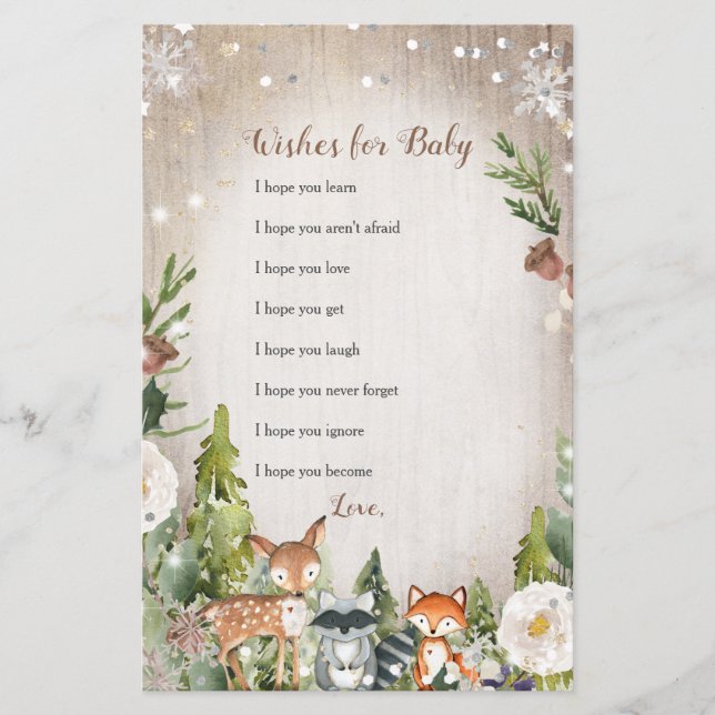 Lámina Winter Woodland White Floral Wiers for Baby Card (Anverso)