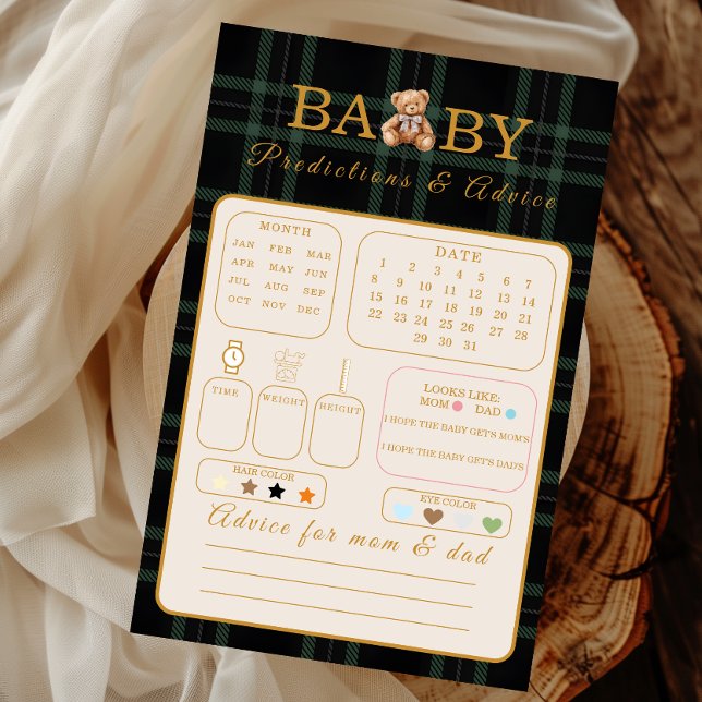 Lámina Wishes for Baby Game Card Green Plaid Teddy Bear (Subido por el creador)