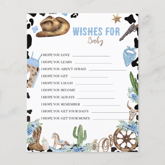 Lámina Wishes for Baby Little Cowboy Baby Shower Game  (Anverso)