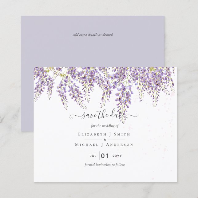 Lámina Wisteria Boda Púrpura Guardar presupuesto de fecha (Anverso / Reverso)