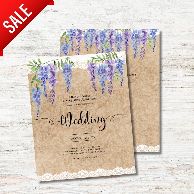 Lámina Wisteria morada Boda floral Rustic Kraft Lace (Subido por el creador)