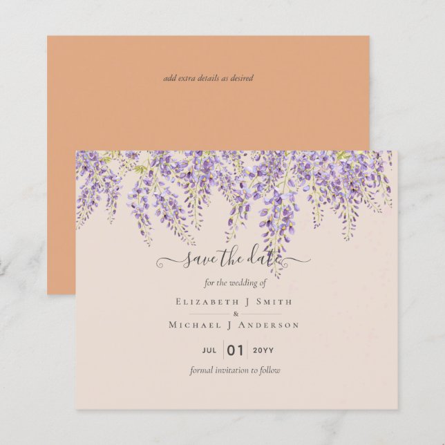 Lámina Wisteria Peach Boda Save Dates PRESUPUESTO (Anverso / Reverso)
