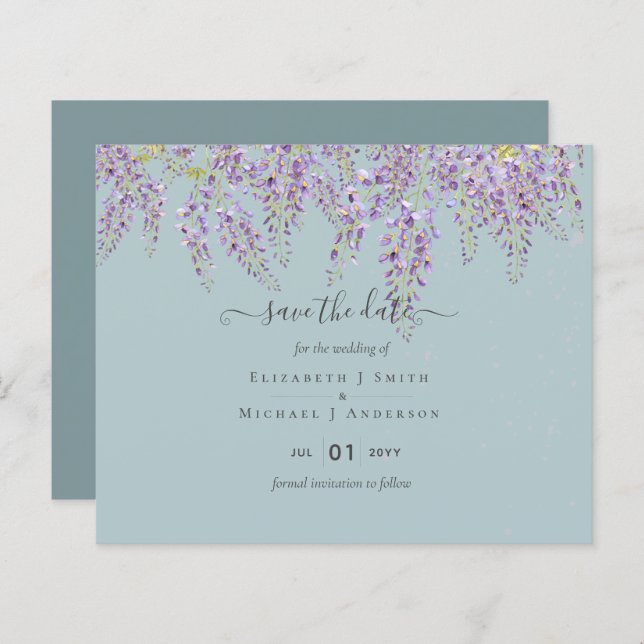 Lámina Wisteria Save Dates Dusty Sage Boda PRESUPUESTO (Anverso / Reverso)