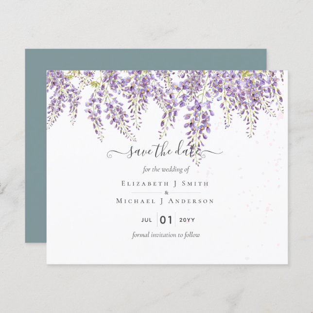 Lámina Wisteria Save Dates Dusty Sage Boda PRESUPUESTO (Anverso / Reverso)