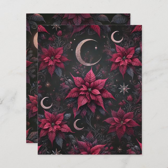 Lámina Witchy Dark Moon Poinsettia Scrapbook Paper (Anverso / Reverso)