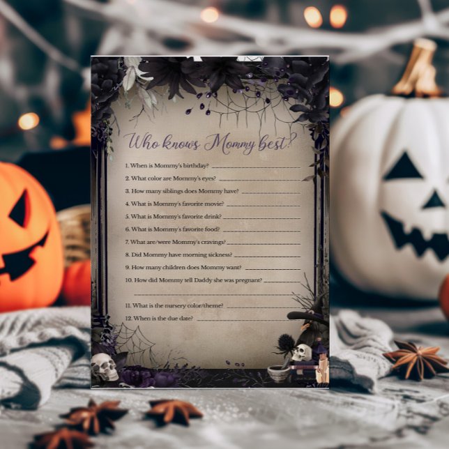 Lámina Witchy Gothic Halloween quién conoce a mamá mejor  (Witchy Baby Shower Who knows Mommy Best Game)