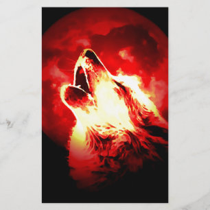 Lámina Wolf, Moon & Red Sky