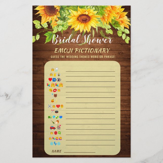 Lámina Wood Sunflower Blossom Bridal Shower Game (Anverso)