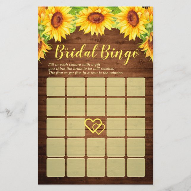 Lámina Wood Sunflower Blossom Greenery Bridal Shower Game (Anverso)