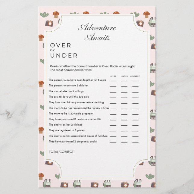 Lámina Woodland Adventure espera el juego de Baby Shower  (Anverso)
