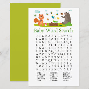 Lámina Woodland Animales Baby Shower Word Search Game