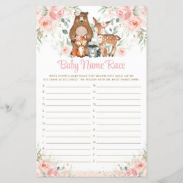 Lámina Woodland Animales Pink Floral Baby Race Game