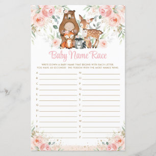 Lámina Woodland Animales Pink Floral Baby Race Game