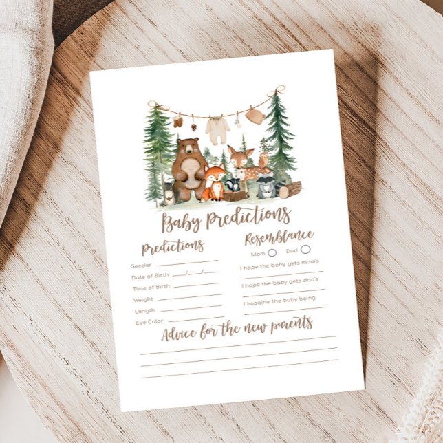 Lámina Woodland Animals Baby Shower Baby Predictions Game (Woodland Animals Adventure Awaits Rustic Baby Shower Game)