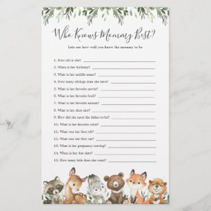 Lámina Woodland Animals Baby Shower que conoce mejor a mi