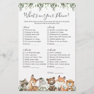 Lámina Woodland Animals Baby Shower ¿Qué hay en tu teléfo