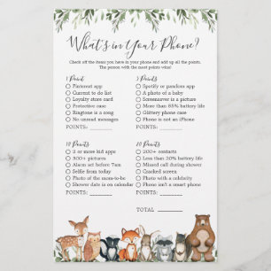 Lámina Woodland Animals Baby Shower ¿Qué hay en tu teléfo