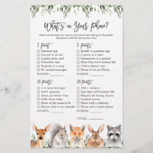 Lámina Woodland Animals Baby Shower ¿Qué hay en tu teléfo