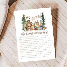 Lámina Woodland Animals Baby Shower Who Knows Mommy Game