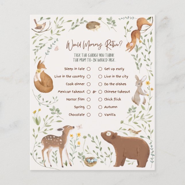 Lámina Woodland Animals Forest Friends Baby Shower (Anverso)