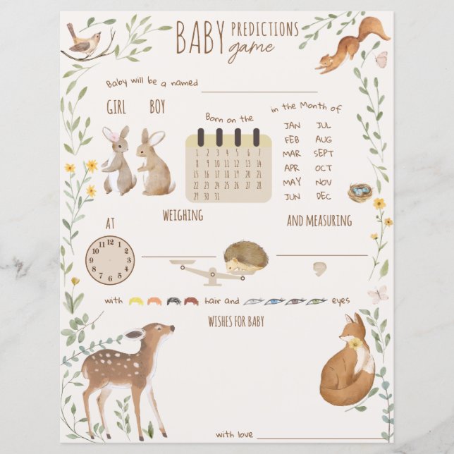 Lámina Woodland Animals Forest Friends Baby Shower (Anverso)