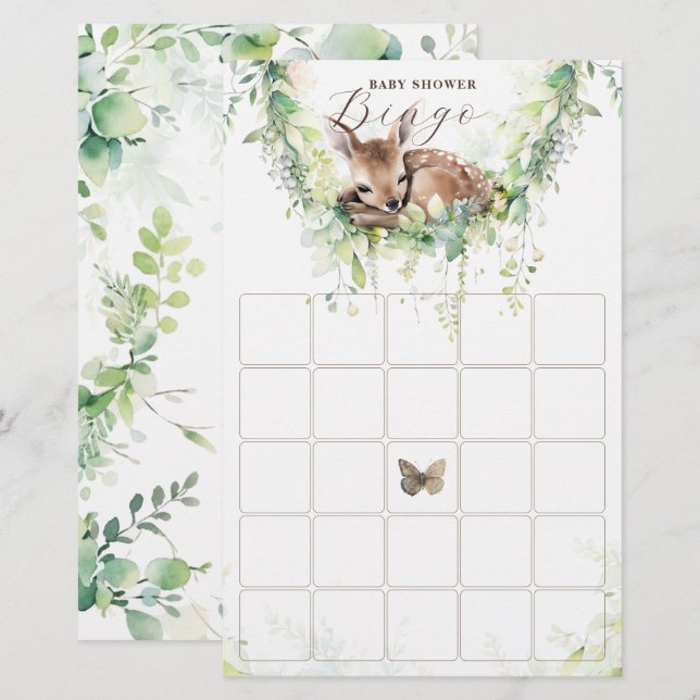 Lámina Woodland Animals Forest Greenery Bingo Baby Shower (Anverso / Reverso)