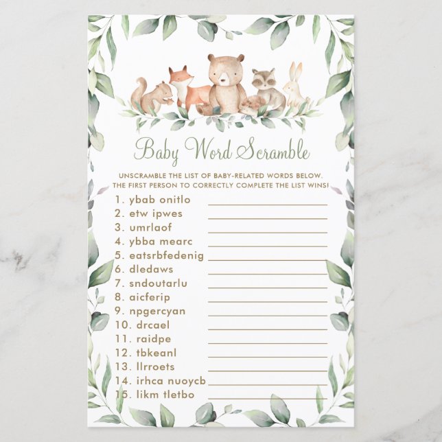 Lámina Woodland Animals Greeneration Baby Word Scramble G (Anverso)