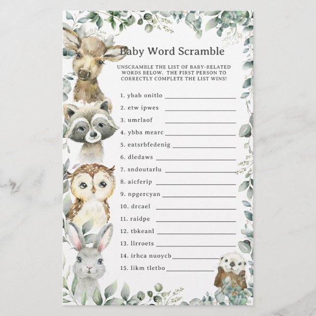Lámina Woodland Animals Greeneration Baby Word Scramble G (Anverso)