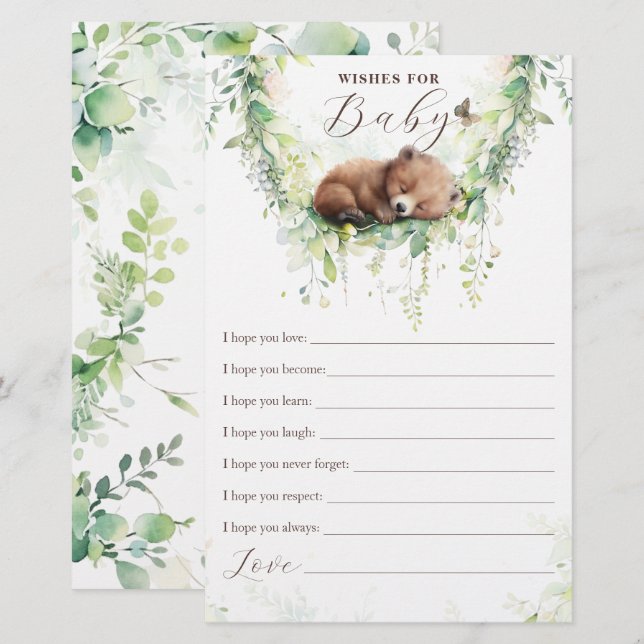 Lámina Woodland Animals Greenery Baby Shower quiere un ju (Anverso / Reverso)