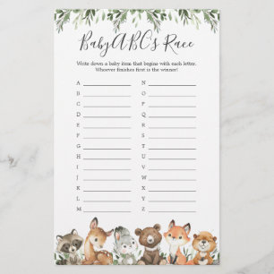 Lámina Woodland Animals Juego de Carrera de Baby Shower A