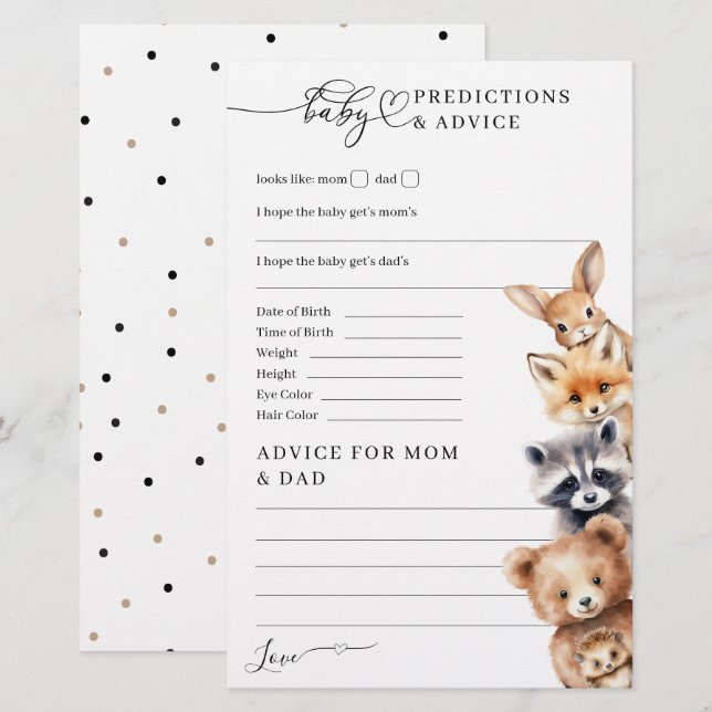 Lámina Woodland Animals Juego Minimalista de Baby Shower (Anverso / Reverso)