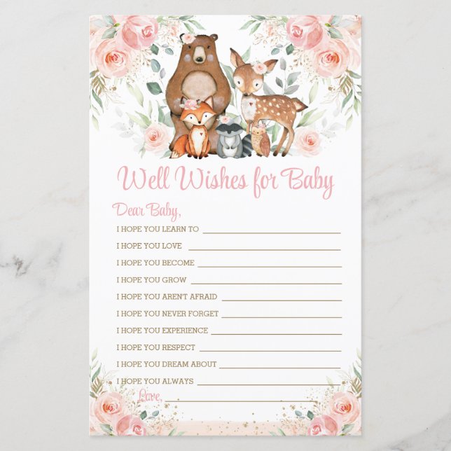 Lámina Woodland Animals Pink Floral Wiers for Baby Game (Anverso)