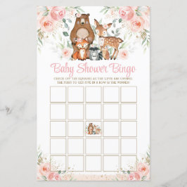 Lámina Woodland Animals Pink Roses Juego de Bingo Baby Sh