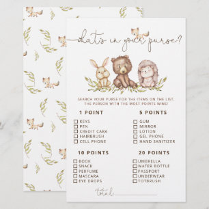 Lámina Woodland Animals What's In Your Purse Game