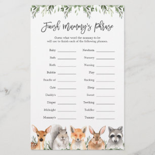 Lámina Woodland Baby Shower acabó juego de frases de mamá