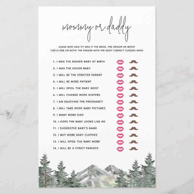 Lámina Woodland Baby Shower Adivina Quién Dijo El Juego (Anverso)