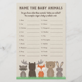 Lámina Woodland Baby Shower Baby Animal Name