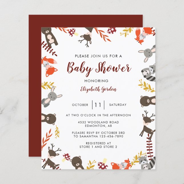 Lámina Woodland Baby Shower Cute Forest Neutral (Anverso / Reverso)