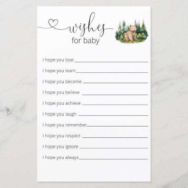 Lámina Woodland Baby Shower Desea Un Bebé (Anverso)